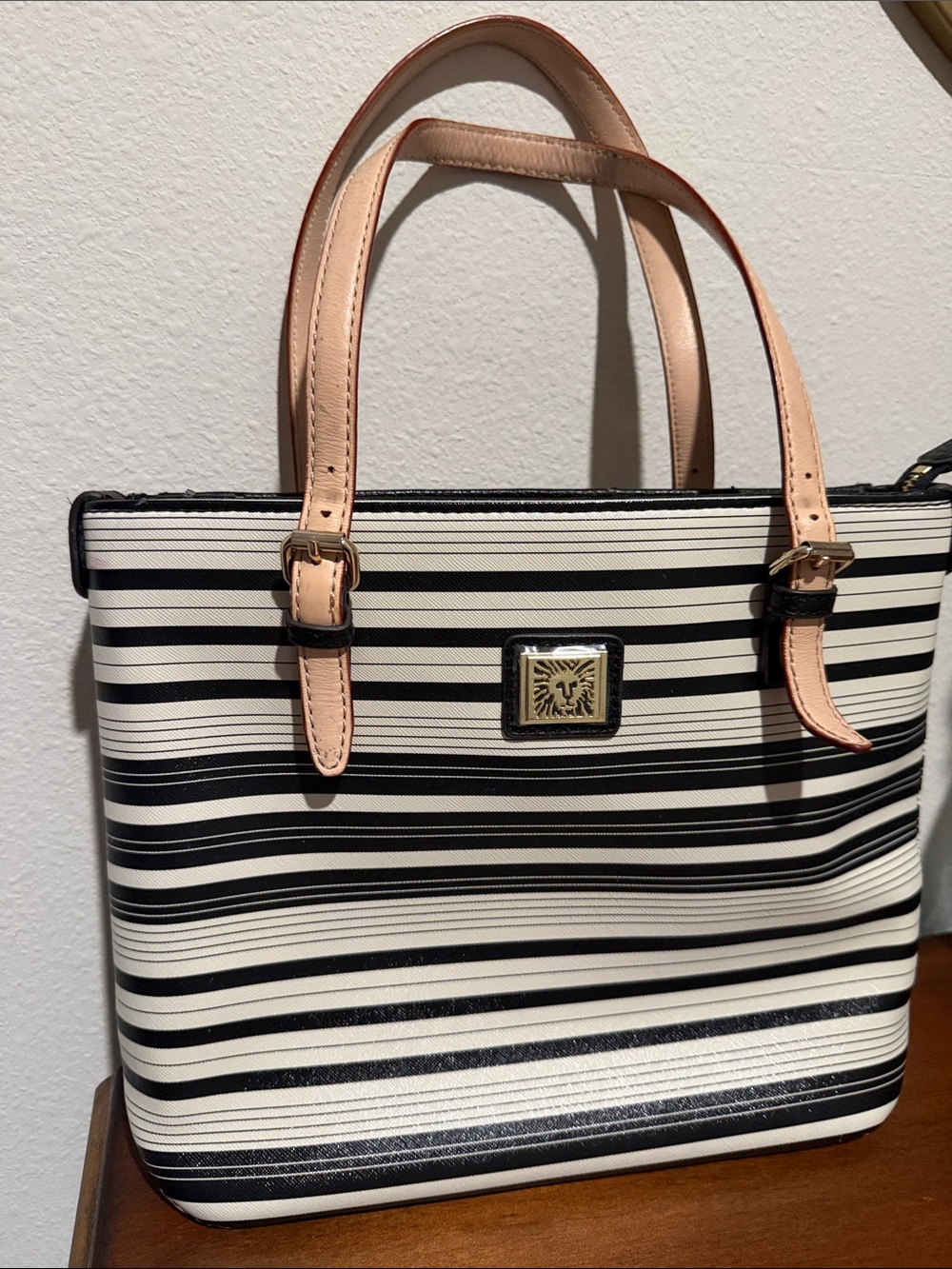 Anne Klein Striped Tote Bag with Pink Handles - Women Bags - Picture 3 of 10